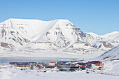  View of Longyearbyen, winter, Svalbard, Spitsbergen, Norway 