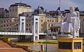 North Macedonia, Skopje, Emperor Justinian statue, National Theatre, 