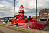 Das Leuchtturmschiff Sula auf dem Gloucester and Sharpness Canal, England, Vereinigtes Königreich, Großbritannien