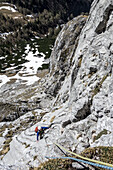  Climbers on the Hoher Brett, Berchtesgaden Alps, Bavaria, Germany 