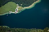  Deep view of Sankt Bartolomä am Königssee, Berchtesgaden Alps, Bavaria, Germany 