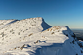 Blick auf den Gipfel des Zwiesel Richtung Norden nach Inzell im Winter, Schneizlreuth, Bad Reichenhall, Oberbayern, Bayern, Deutschland