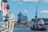  Port anniversary parade with many ships on the Elbe, St. Pauli, Hamburg, Germany 