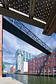  Office building and harbor district Schellerdamm around the old grain silo, Harburg, Hamburg, Germany 