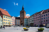  Landsberg, Schmalzturm (lard tower) and access to the Schloßberg (castle hill) in the historic old town, Bavaria, Germany 
