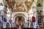  Interior of the monastery church of St. George of the Cistercian monastery of Raitenhaslach near Burghausen, Upper Bavaria, Bavaria, Germany 