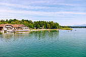  Tettenhausen beach on Lake Waginger See, Upper Bavaria, Bavaria, Germany 