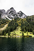 Vorderer Gosausee mit Blick auf den Gosaukamm im Herbst, Gosau, bei Gmunden, Salzkammergut, Oberösterreich, Österreich
