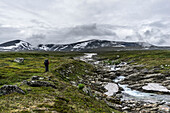 Aufstieg zum Pårtetjåkkå (Partetjakka) Gipfel, Sarek Nationalpark, Norrbottens län, Nordschweden, Schweden, Skandinavien