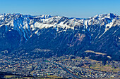  View of Innsbruck and Karwendel mountains from the Sonnenspitze, Glungezer, Tux Alps, Tyrol, Austria 