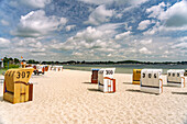  Beach chairs on the beach in Eckernförde, Schleswig-Holstein, Germany 