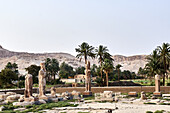 Statues in the ruins of the ancient temple of Thebes with its necropolis, Valley of the Kings, Luxor, Egypt, Africa