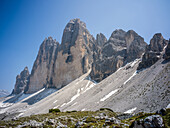Drei Zinnen, Auronzo di Cadore, Belluno, Venetien, Toblach, Bozen, Trentino, Südtirol, Italien, Sextner Dolomiten, Alpen, Dolomiten, Südeuropa, Europa
