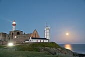  Full moon at Point de Saint-Mathieu on the Cote des Abers, Brittany, Northern France 