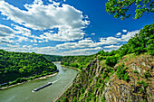  Ships sailing on the Rhine, Rhine Gorge, Loreley, from the Rheinsteig, Rhenish Slate Mountains, UNESCO World Heritage Upper Middle Rhine Valley, Rhineland-Palatinate, Germany 