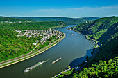  View of the Rhine from the Hindenburghöhe, Rheinsteig, Rhenish Slate Mountains, UNESCO World Heritage Upper Middle Rhine Valley, Rhineland-Palatinate, Germany 