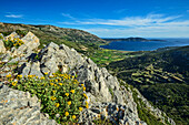  View from the Chapel of Elias over Kalamitsa Bay, Skyros, Aegean Sea, Sporades, Central Greece, Greece 