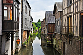 La Risle channeled river in the center of Pont-Audemer, Eure department,  Normandy region, France, Europe