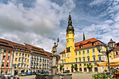  Ritter-Dutschmann Fountain and Town Hall on the main market square in Bautzen, Upper Lusatia, Saxony, Germany 
