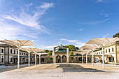  Umbrellas at the Luitpoldbad in the Bad Kissingen spa, Lower Franconia, Bavaria, Germany 