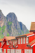 Wohnhäuser auf der kleinen Insel Lamholmen, Svolvaer, Lofoten, Nordland, Norwegen