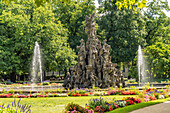 The Huguenot Fountain in the castle garden in Erlangen, Middle Franconia, Bavaria, Germany  