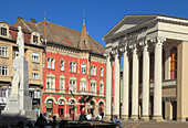 Serbia, Vojvodina, Subotica, Freedom Square, Car Jovan Nenad statue, National Theatre, 