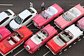 Cuba, Havana, vintage cars, elevated view, 