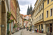  Burgstrasse in the old town and cathedral in Meissen, Saxony, Germany 