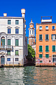  Views of house fronts from a boat on the Grand Canal in Venice, Italy 
