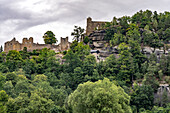  Castle and monastery ruins on Mount Oybin in Oybin, Zittau Mountains, Upper Lusatia, Saxony, Germany 