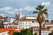 Overview with the Monastery of Sao Vicente de Fora from the belvedere Portas do Sol, Lisbon, Portugal, Europe