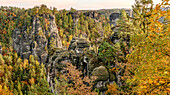  View from the Bastei rock on an autumn morning, Saxon Switzerland, Saxony, Germany  