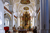 Innenraum der Klosterkirche Heilig Kreuz in der Altstadt von Donauwörth, Donau-Ries, Bayerisch-Schwaben, Schwaben, Bayern, Deutschland