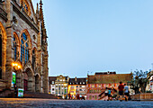  Place de la Reunion with the Temple Saint-Etienne church and the Hotel de Ville (Town Hall) in the evening light, Mulhouse, Alsace, France 