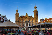  Restaurant and the historic town hall on the market square in Venlo, Netherlands  