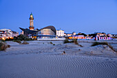 Beach panorama at dusk in Warnemünde,  Baltic Sea,  Germany