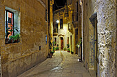 Narrow street in the center of Birgu (Vittoriosa), Three Cities, Malta, Southern Europe