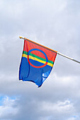  Sweden, Jamtland County, Funäsdalen, Flatruetvägen, Sami flag 