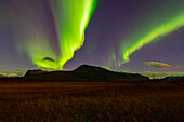 Sweden, Norrbotten County, Nikkaluokta, lake, Northern Lights in the night sky 