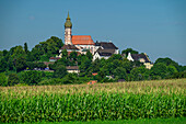 Kloster Andechs auf Andechser Berg, Starnberger See, Fünfseenland, Oberbayern, Bayern, Deutschland