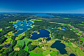  View across the Osterseen lakes up to Lake Starnberg, Five Lakes Region, Upper Bavaria, Bavaria, Germany 