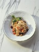 Bowl of Spaghetti with Tomato Sauce; Basil