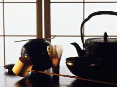 Japanese teapot; tea whisk; ladle