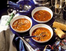 Spicy bean soup with baguette