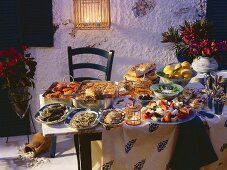 Greek Buffet in the Evening; Candle light