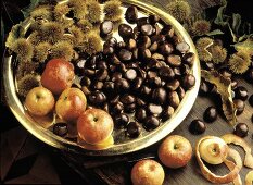 Chestnuts on a Brass Plate with Apples