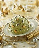 Cassata siciliana, decorated green, silver and gold