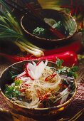 Glass noodle salad with mince, red radishes and chillies