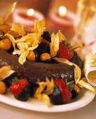 Chocolate & amaretto wreath with chocolate fruits